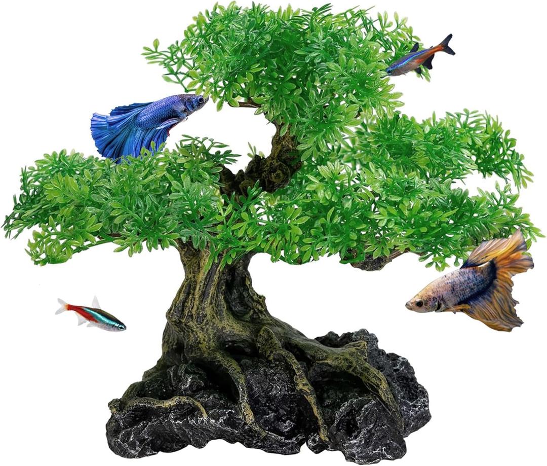 UNEAK - Aquarium Bonsai Tree Plant Fish Tank Decorations Medium/Large Resin Plastic Artificial Plants Flower Ornament Beta Goldfish Decoration Ornaments Freshwater & Saltwater Dcor