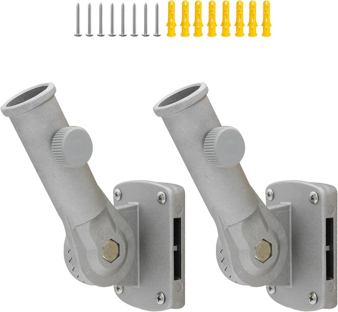 NQ Flag Pole Holder Adjustable, Flag Pole Bracket for Outside House Heavy Duty Aluminum, Multi-Position Flag Pole Mounting Bracket Rust Free with Hardwares, 1" Inner Diameter (Silver- 2 Pack)