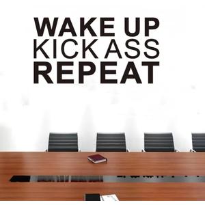 SEATUNE Gym Office Wall Stickers - Inspirational Quotes Motivational Wall Decals - Positive Home Vinyl Art Wall Decor - Wake Up Kick Ass Repeat 28.6"X15"