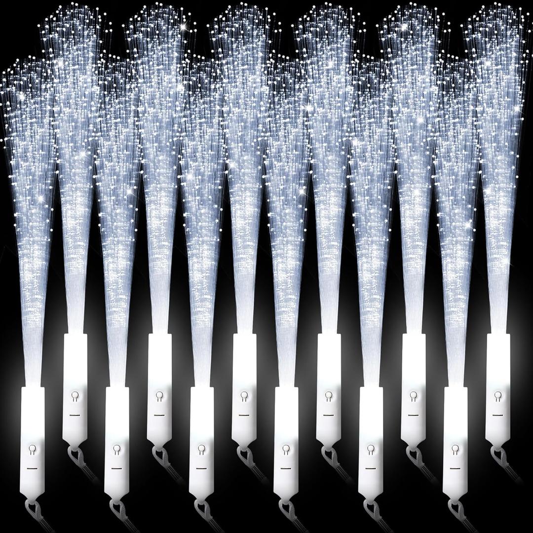 Miikoul 64 Pcs Fiber Optic Wands White Glow Sticks LED Wedding Wand Light up Party Favor Sticks Flashing Wands with 3 Light Modes for neon Party Wedding Baby Shower Birthday Party Supplies