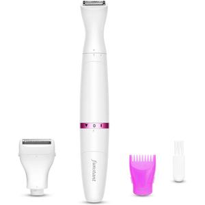 Bikini Trimmer, Funstant Electric Razor for Women with Comb, Cordless Safe Hair Trimmer Floating Foil for Dry Use, Battery Operated Personal Shaver for Lady Girl, Pubic Hair, Delicate Private Area (Seashell White)