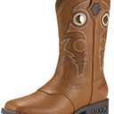 Rollda Boys Cowboy Boots Kids Western Boots Square Toe Girls Cowgirl Boots, 1 Little Kid (Brown)