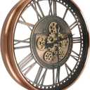 Real Moving Gears Wall Clock Large Modern Metal Clocks for Living Room Decor, Industrial Steampunk Unique Vintage Rustic Decorative Clock for Home Farmhouse Office, 27.6 Inch,Red Copper Roman, 28 Inch