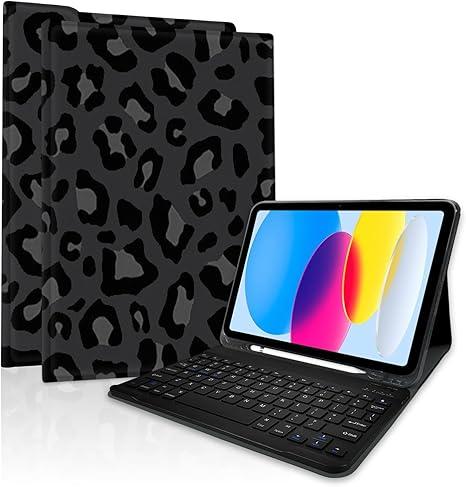 TopPerfekt for iPad Air 11inch M2 2024/M3 2025 case with 7Color Backlights Bluetooth Keyboard,Pro 11 (4th,3rd,2nd,1st Gen 2022/2021/2020/2018) for Air 4/5th 2020/2022 10.9"Leopard BlackGrey