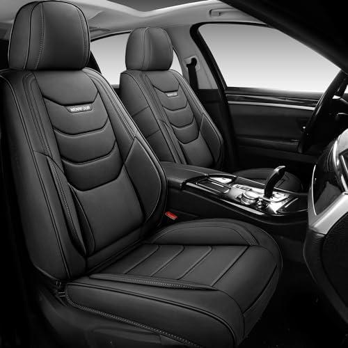 WENNFOUR Car Seat Covers Front Seats Only, Universal Luxury Automotive Car Seat Protector 2 Pack, Waterproof Breathable Leather Car Seat Cushion for Most Vehicles SUV Pick-up Truck Black