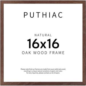 puthiac 16x16 Solid Oak Wood Picture Frame, Fits 12x12 with Mat or 16x16 Without Mat, Wall Display Only, Plexi Front, 1 Pack, Walnut