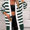 PRETTYGARDEN Women's Winter Striped Cardigan Sweaters Long Sleeve Button Down Open Front Chunky Knit Oversized Sweater Coat (S)