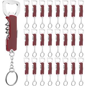 24 Pcs Bottle Opener Keychain Bulk Wine Bottle Beer Opener Keychain 3.27" Stainless Steel Corkscrew Waiter Corkscrew Wine Key for Bar Party Wedding Bartender Home Favors Gifts (Red)