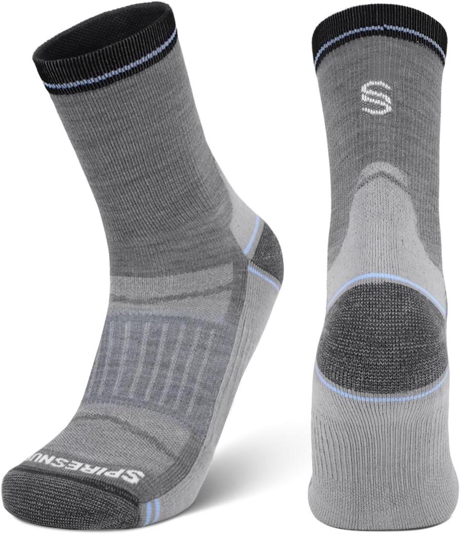 Ultralight Merino Wool Hiking Socks, Thin Breathable Crew Running Socks for Men Women, Moisture Wicking Athletic (Gray, Large)