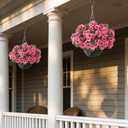 GLIDLION 2 Set Artificial Geraniums Flowers with Hanging Baskets for Outdoors - Sun Resistant Silk with Geranium Flowers, Fake Hanging Planters for Front Porch Garden Patio Home Decor (Peach Pink)