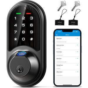Veise RZ07 Fingerprint Smart Lock, 7-in-1 Smart Locks for Front Door, Keyless Entry Door Lock with App Control, Biometric Electronic Touchscreen Keypad Deadbolt, Matte Black