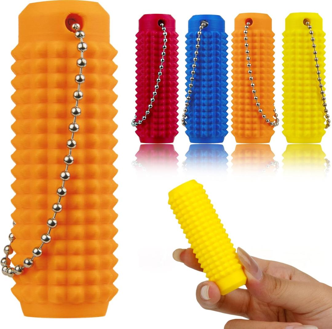 2 x 4 PCS Little Ouchies Pain Fidget Toy, Pocket Mini Pain Stim Fidget Toys for Office Workers to Stress Relief, 3D Printed Spiky Grippie Stim Keychain (Red,Orange,Yellow,Blue)
