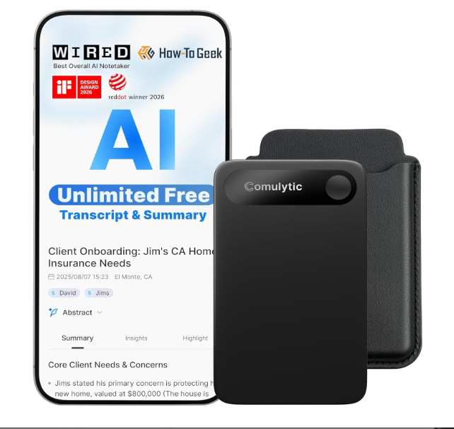 Comulytic Note Pro AI Voice Recorder, Unlimited Transcribe & Summarize, AI Note Taking Recording Device w/Case, App Control, 113 Languages for Calls, Meetings, Lectures, Interviews, Black