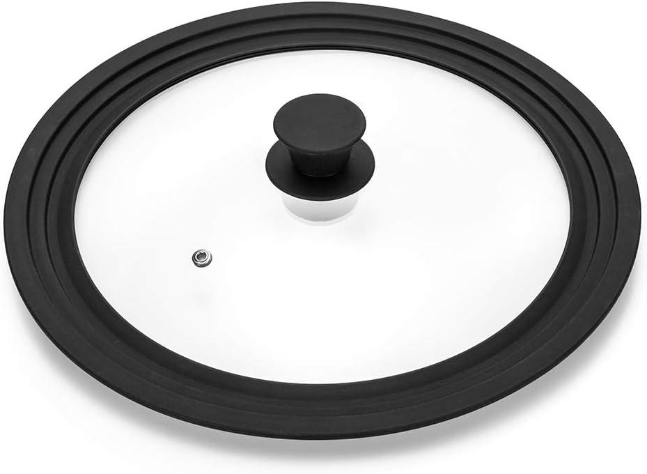 Universal Lid for Pots,Pans and Skillets - Tempered Glass with Heat Resistant Silicone Rim Fits 8", 8.5" and 9.5" Diameter Cookware,Black