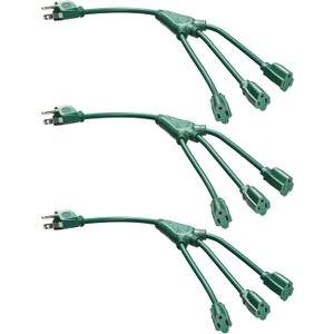 DEWENWILS Extension Cord Splitter 1 to 3, 16/3 Heavy Duty SJTW Wire, 3 Prong Splitter 3 Way, Indoor Cord Splitter for Halloween Decor Christmas Lights, ETL Listed, Green, Pack of 3