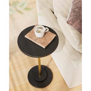 Masupu Drink Table, Round Side Table for Small Spaces, Pedestal Side Table, Small End Table with Metal Base, for Living Room, Bedroom, Bathroom, Black Gold