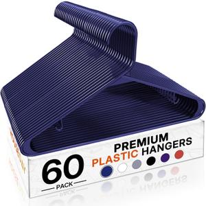HOUSE DAY Blue Plastic Hangers 60 Pack, Clothes Hangers with Non Slip Hooks, Durable & Space Saving Coat Hanger, Light-Weight Clothing Hangers, Perfect Closet Organizer for Everyday Use