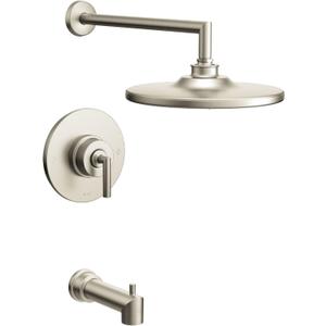 Moen TS22003BN Arris Posi-Temp Pressure Balancing Modern Tub and Shower Trim Kit with 10-Inch Rainshower, Valve Required, Brushed Nickel