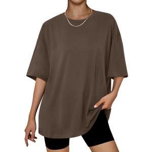 Trendy Queen Womens Oversized Summer T Shirts Fashion Workout Plus Size Tops Short Sleeve Beach Vacation Gym Clothes 2025 (Medium, Coffeebrown)