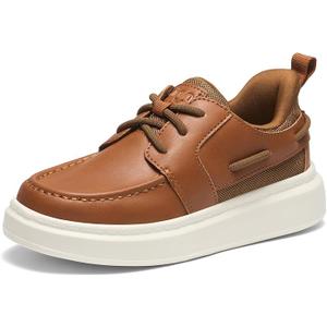 GINNI Boys Dress Shoes Slip On Boat Shoes Lightweight Loafers Casual Comfortable School Shoes, 5 Big Kid, Brown