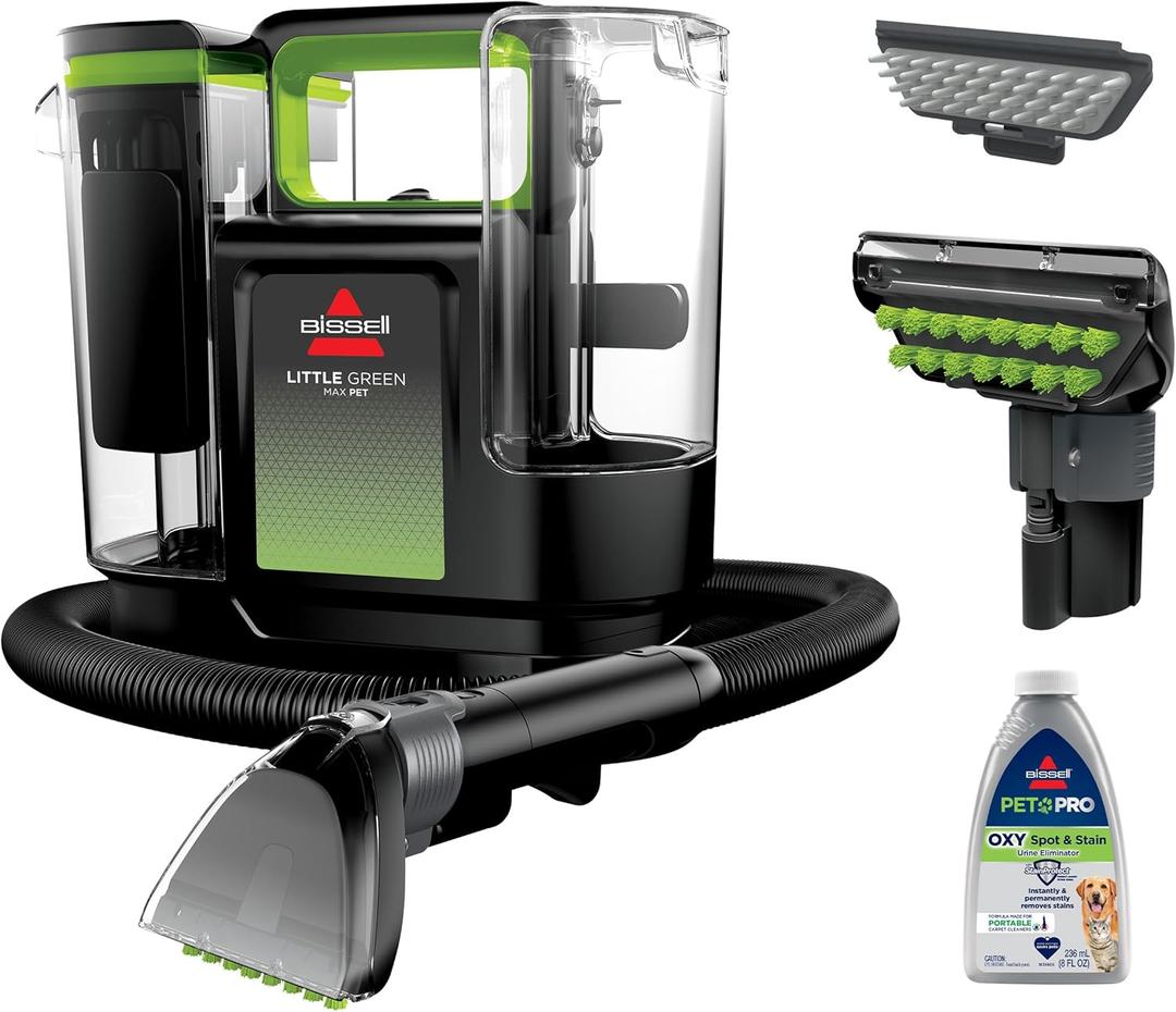 BISSELL Little Green Max Pet Portable Carpet and Upholstery Deep Cleaner, Car/Auto Detailer, with Self-Cleaning Tough Stain Tool and Pet Hair Removal Tool (3860)