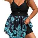 Arolina Plus Size Bathing Suit for Women Swim Dress Tummy Control Swimsuits Two Piece Flowy Tankini with Shorts 22W