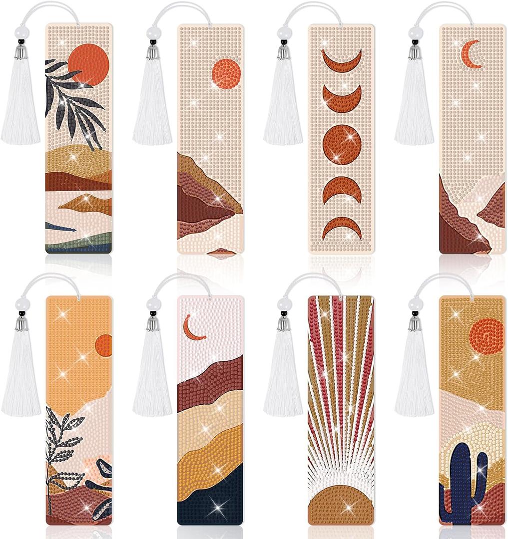 8 Pieces Christian Bible Verse Diamond Art Bookmarks 5d Christian Beaded Bookmark Acrylic Tassel Bookmark for DIY Making Beginners Kids Adults Arts Craft Supplies (Boho)
