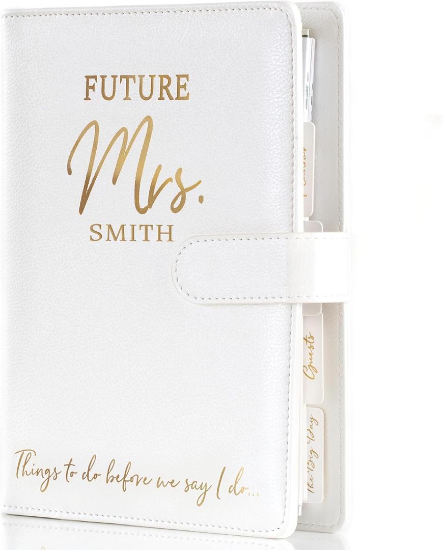 PERSONALIZED Wedding Planner Book and Organizer for The Bride - Faux Leather 'Future Mrs' Wedding Binder I Wedding Planning Book 2026-2027 Checklist Journal I Tissue Wrapped I Perfect Engagement Gift Pink