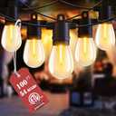 Outdoor String Lights, 100FT Patio With 54 S14 Vintage Waterproof & Shatterproof LED Bulbs, 2700K Hanging for Outside Backyard Cafe Garden Bistro (2Pack 50FT) (S14 100FT 54 Bulbs)