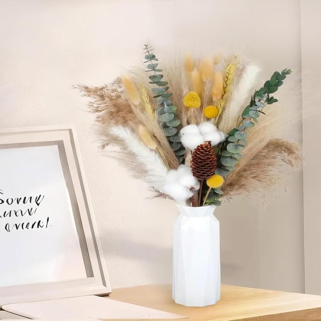 Dried Flower Bouquet,17" Natural Dried Pampas Grass Decor, Boho Pampas Dried Flower Arrangements Contains Bunny Tails Dried Flowers Eucalyptus and Reed Grass for Home Decor (Cotton)