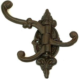 Cast Iron Vintage Antique Victorian Swing Arm Swivel Wall Hook Hall Tree 3 Hooks