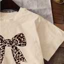 RoseSeek Girl's Graphic Tee Shirt Short Sleeve Round Neck Preppy Casual Trendy Cute Summer Tops (Beige)