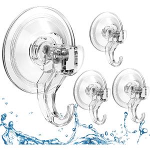 Quntis Suction Cup Hooks 4 Pack, Multi-Purpose Clear Shower Suction Hooks Waterproof Heavy Duty Wreath Hanger for Bathroom, Window, Towel, Shower Wall, Tile, Glass Door, Camper (Transparent)