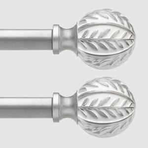 QDWIS 2 Pack Silver Curtain Rods for Windows 28 to 48 inch,1" Adjustable Heavy Duty Window Curtain Rod with Leaf Finials,Rustic Decorative Drapery Rods Set,Size:18-60''