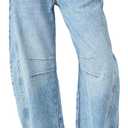 PLNOTME Women's Baggy Boyfriend Jeans Vintage Wide Leg Mid Rise Barrel Denim Ankle Pants (6, Light Blue)