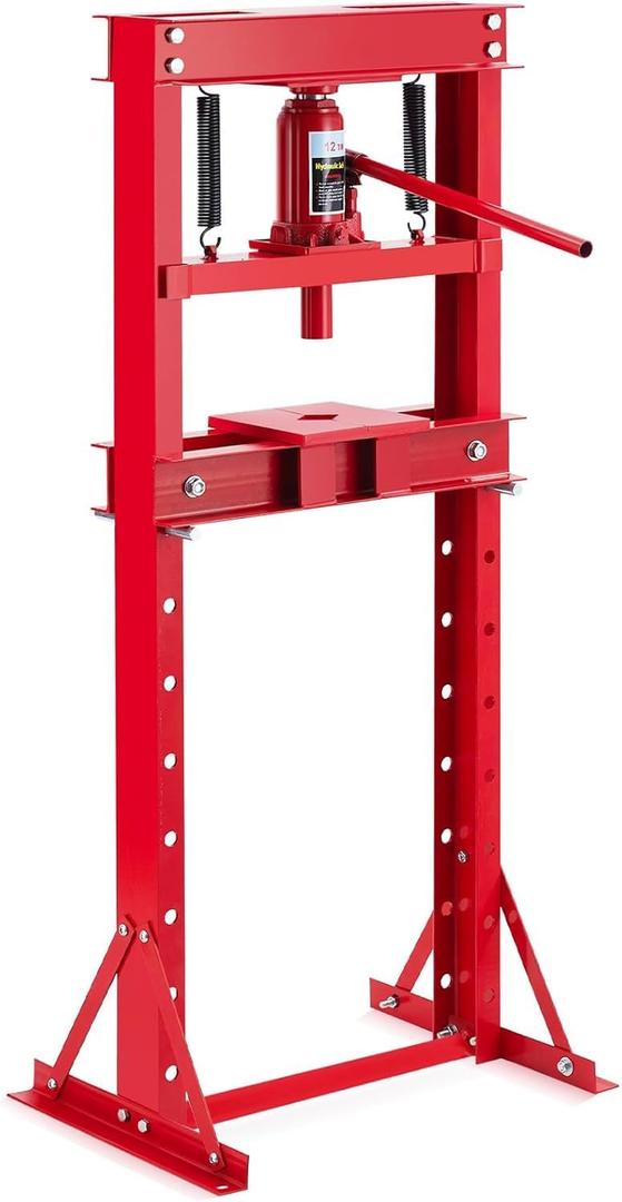 12T Hydraulic Shop Press, 26000lbs Hydraulic Press H-Frame 4-Hold Adjustable Height with Movable Plates for Garage