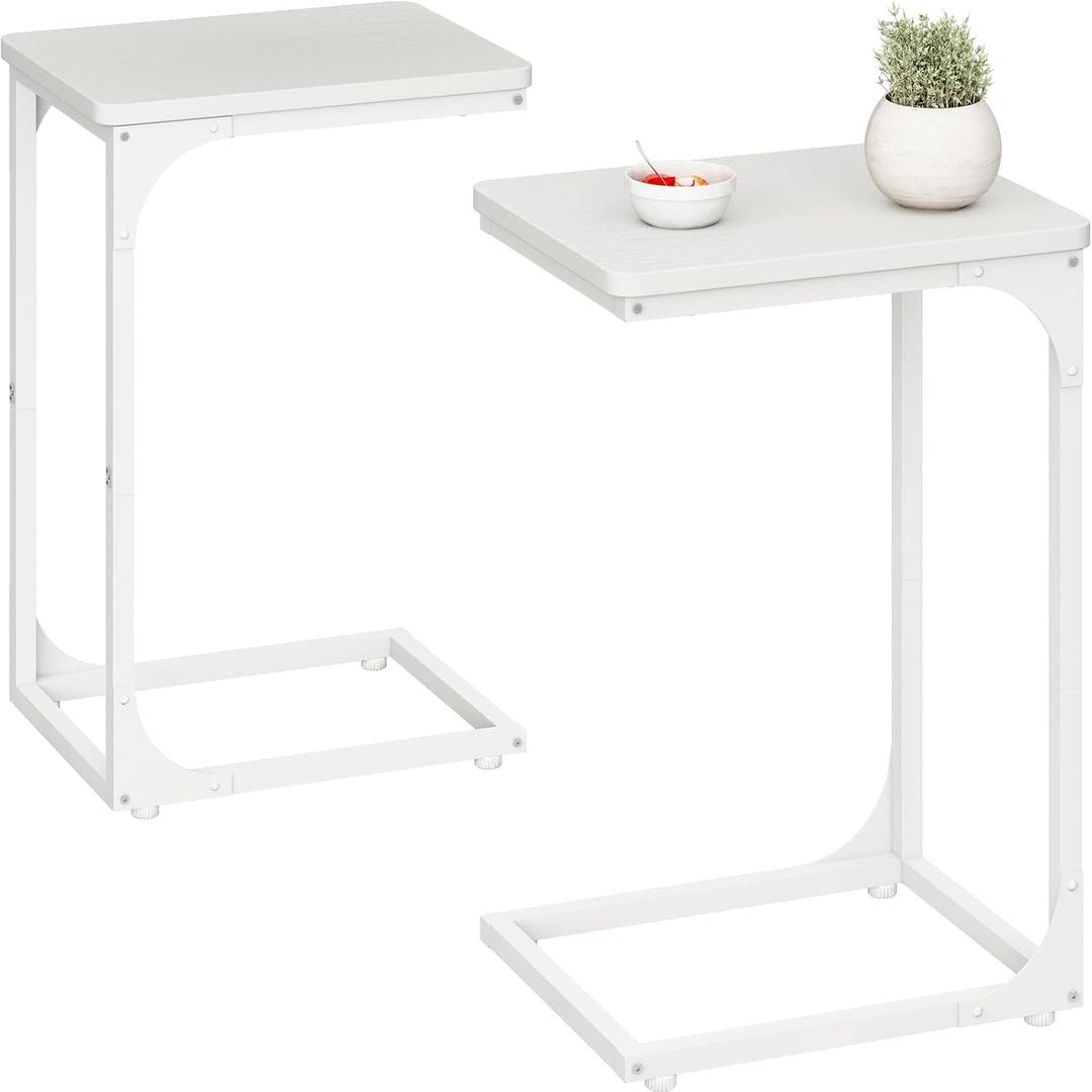 QEEIG C Table Side Table Set of 2 Living Room Sets C Shaped Couch Tray End Tables Modern, White (017-30-002WW)