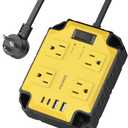 8-Outlets Heavy Duty Power Strip with 4 USB Ports(2 USB-C), Industrial Magnetic Surge Protector Power Strip 15 Amps/1200 Joules, 6.5 Ft Multi-Plug Electric Extension Cord for Workshop Garage (Yellow)