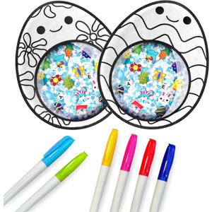 3 x Vango BIZYBOO Colorable Easter Busy Bag Scavenger Hunt - Hidden Object Search Sensory Matching Game for Kids 2 and Up | Includes 6 Non-Toxic Markers (2 Easter Eggs)