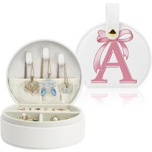Travel Jewelry Case Organizer for Women  Small Portable Jewelry Box for Rings, Earrings, Necklaces  Personalized Initial Jewelry Holder with Bow Design, Mini Jewelry Storage Gift