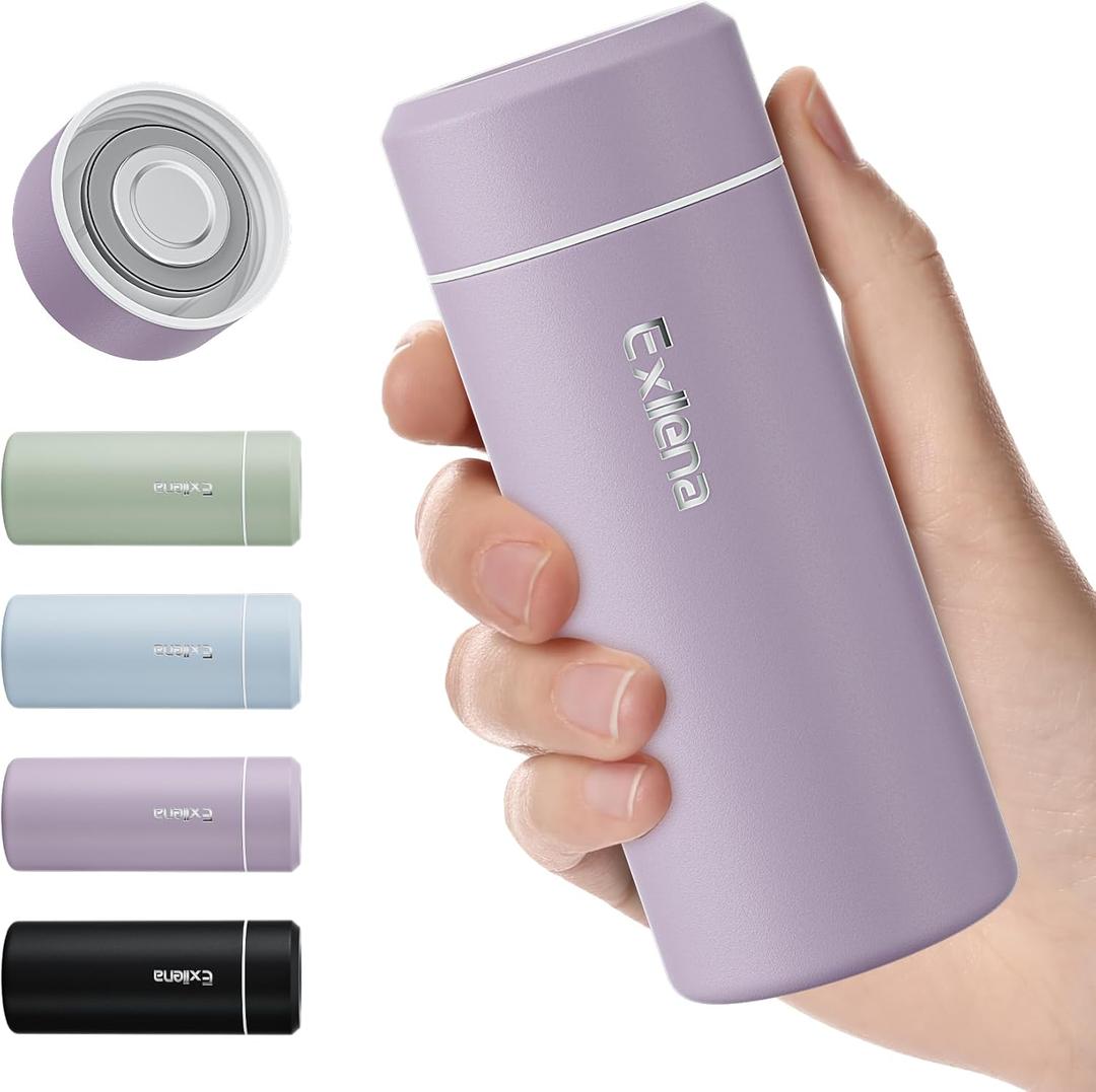 UpgradedExllena Small Insulated Water Bottle 8 oz/250ml Mini Insulated Water Bottle for Hot & Cold Drinks, Perfect Small Flask for Travel, Purse...(Light Purple)