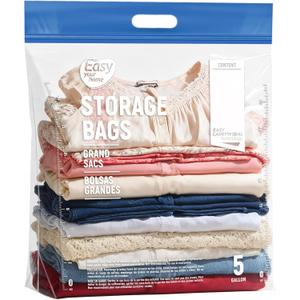 10PCS 5 Gallon Zipper Lock Plastic Bags with Handle and bottom,18"x23"+7",Extra Large Size Reusable Storage Bag with Double Zip for Clothing,Travel,Moving,Beach,BPA-Free,3-Mil Thick