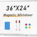 White Board, 36" x 24" Dry Erase Board for Wall, Small Whiteboard with Frame Magnet Board for Office, Home, Classroom, Conference Room with Markers, Magnets, Eraser