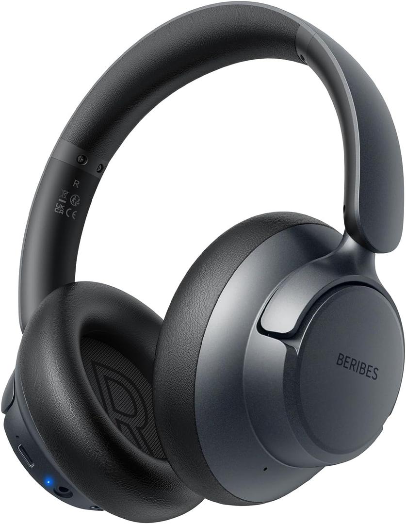 BERIBES Upgraded Hybrid Active Noise Cancelling Headphones with Transparent Modes,70H Playtime Bluetooth Headphones Wireless Bluetooth with Mic, Deep Bass,3.5MM Cable,Soft-Earpads,Fast Charging-Black (Black)