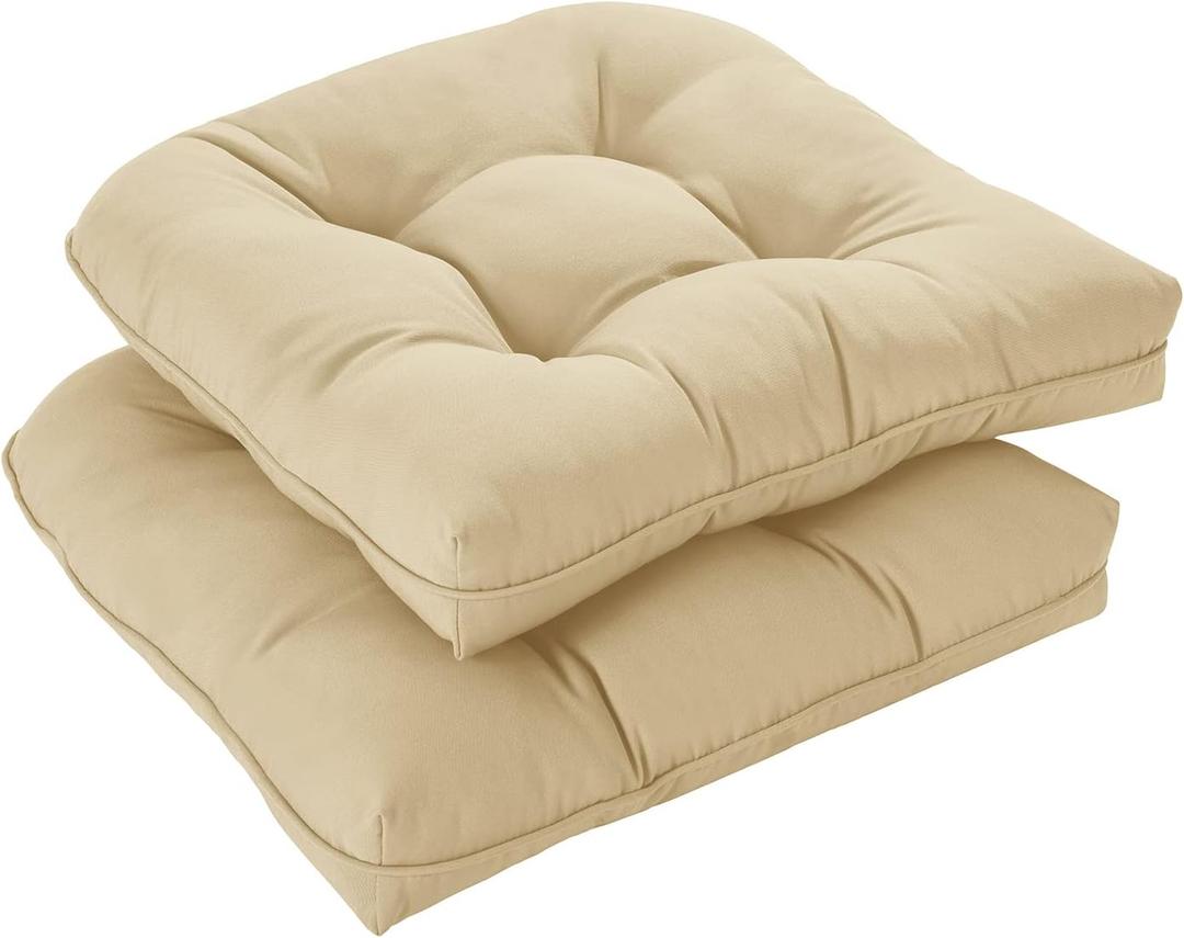 downluxe Outdoor Chair Cushions Set of 2 for Patio Furniture, Waterproof Tufted Overstuffed Patio Furniture Cushions, Thick Outdoor Seat Cushion, 19" X 19" X 5", Khaki (2 Count (Pack of 1))
