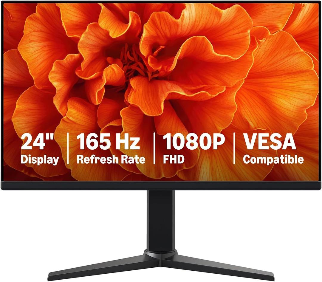 Amazon Basics 24 Inch Gaming Monitor, FHD 1080P, 165Hz, 1ms Response Time, IPS Display, Adaptive Sync, VESA Compatible, Black