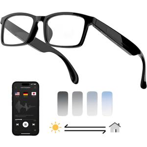 MNVOEQAI Translator Smart Glasses for Men/Women with138 Languages Translation Bluetooth Safety Glasses with Speakers for Men&Women Color Change Lens (AI+Black Frame+Color Change Lens)