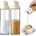 LemonRoad 2 Pcs 16.9 oz Glass Sugar Dispenser with Pour Spout for Sugar, Coffee, Large Capacity Sugars Container Anti-slip Ribbed Design Glass Jars for Salt Kitchen Baking (White)