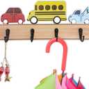 Wood Decorative Kids Wall Hooks for Hanging Giraffe Elephant Safari Nursery Decor for Clothes Hats Robes (car)