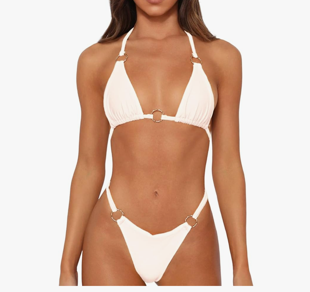 Sexy Bikinis for Women 2 Piece Bikini Spaghetti Strap Swimsuits Solid Color Bathing Swimwear Triangle Bathing Suit, Size Medium